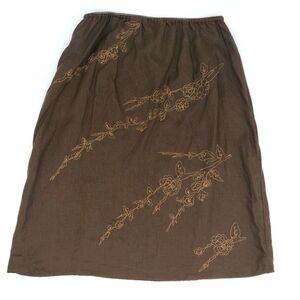 Eddie Bauer linen skirt embroidered 8 brown